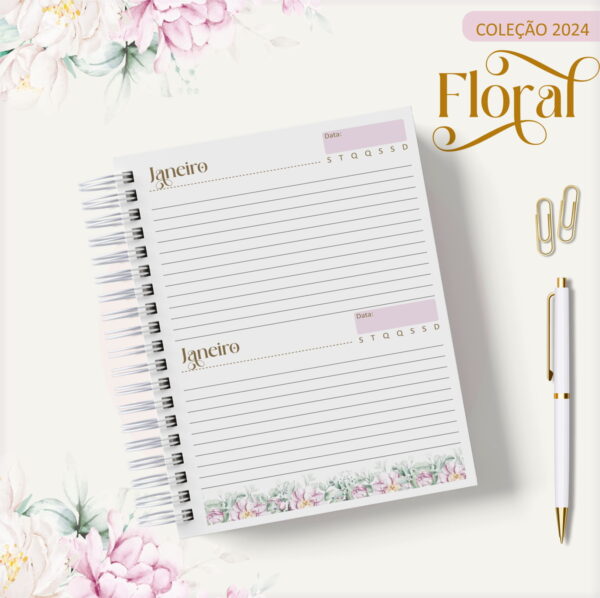 Agenda 2024 Floral Rosa - Arquivo Digital