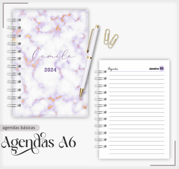 Agenda 2024 Marble Roxa - Arquivo Digital