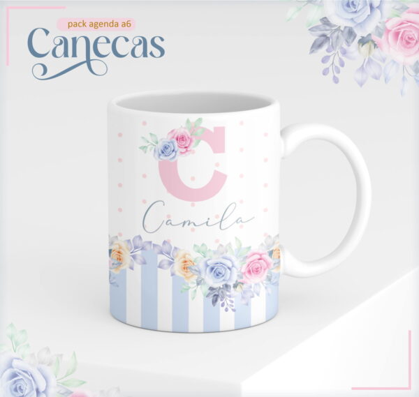 Agenda A6 Floral Rosa com Azul - Arquivo Digital
