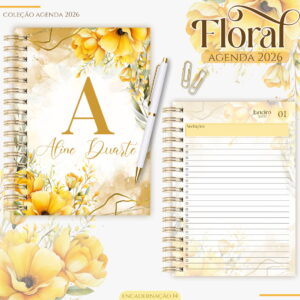 agenda digital feminina 2026 tema floral para impressao