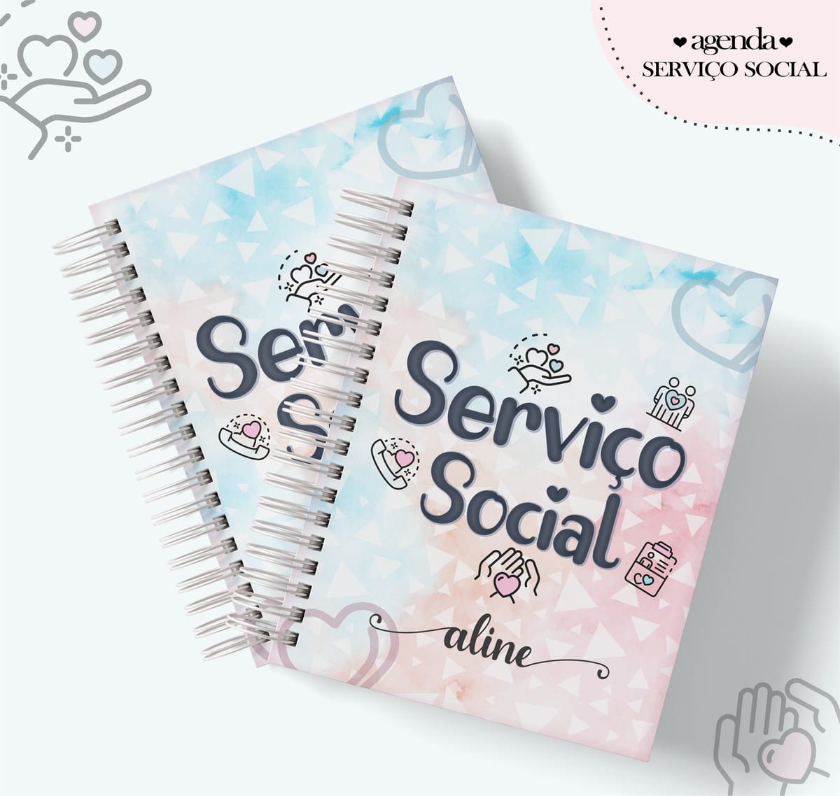 Agenda Digital Serviço Social para Editar e Imprimir 1 Design digital de agenda para Serviço Social com ícones temáticos.