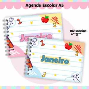 agenda escolar a6 digital com capas e miolo para imprimir