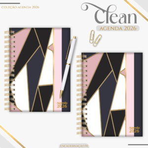 agenda feminina 2026 preto e dourado em png e pdf
