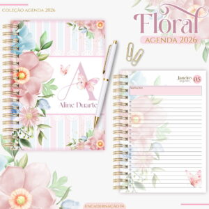 agenda feminina digital 2026 floral pronta para imprimir