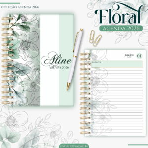 agenda feminina floral 2026 arquivo digital para impressao