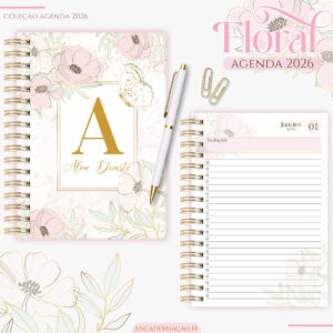 agenda feminina floral 2026 kit digital personalizavel