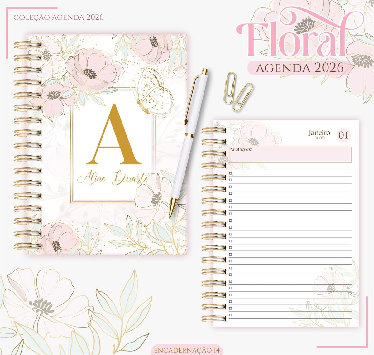 Agenda Feminina Floral 2026 Kit Digital Personalizável 1 Agenda Feminina Floral 2026 Kit Digital Personalizável