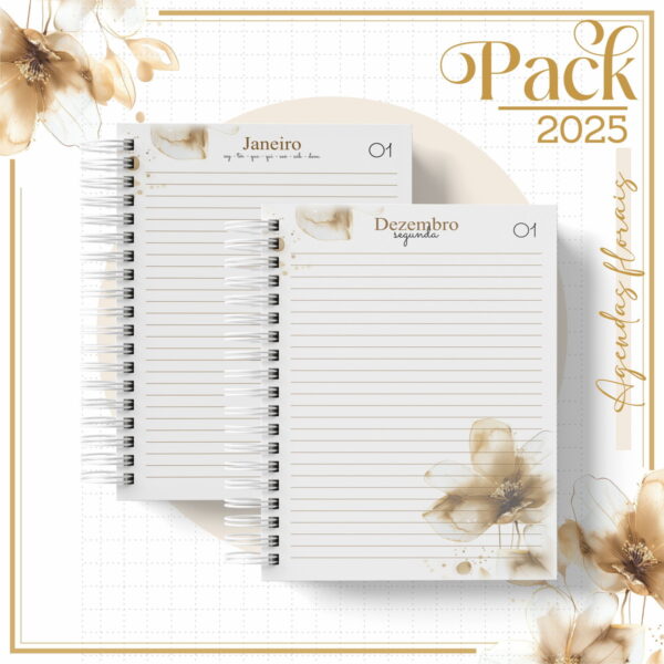 Agenda Feminina Floral Gold 2025 - Arquivo Digital