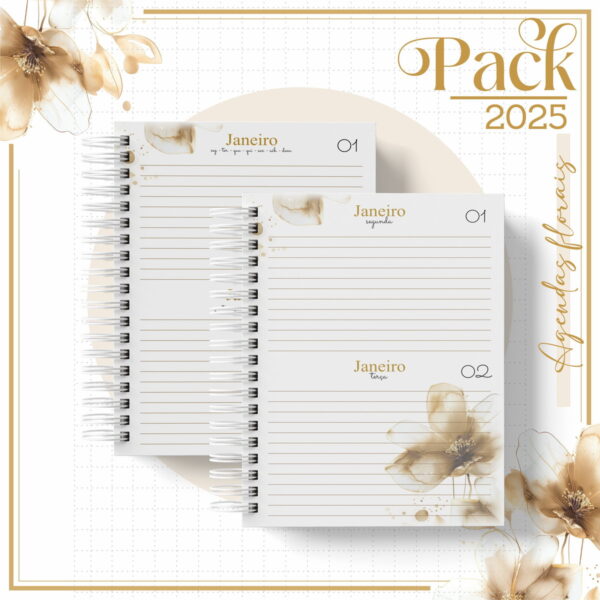 Agenda Feminina Floral Gold 2025 - Arquivo Digital