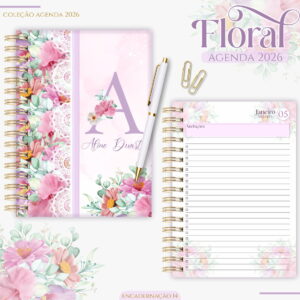 agenda feminina floral lilas 2026 em pdf para imprimir