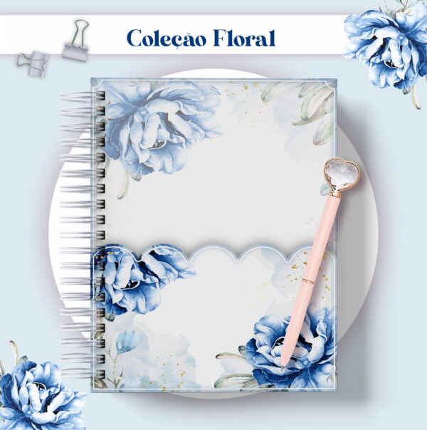 Agenda Floral Azul Datada 2023 - Arquivo Digital