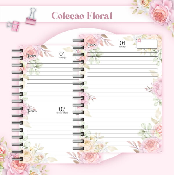 Agenda Floral Rosa Datada 2023 - Arquivo Digital