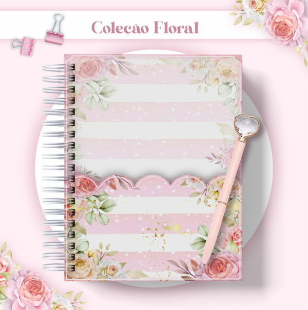 Agenda Floral Rosa Datada 2023 - Arquivo Digital
