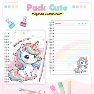 Agenda Infantil Permanente Unicórnio Cute - Arquivo Digital
