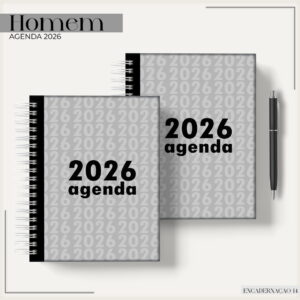 agenda masculina 2026 cinza kit digital para personalizar