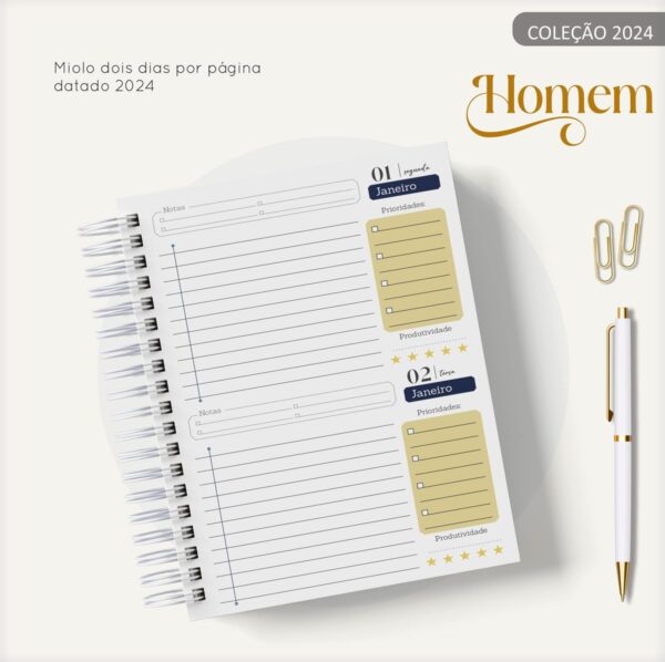 Agenda Masculina Azul e Dourado- Arquivo Digital