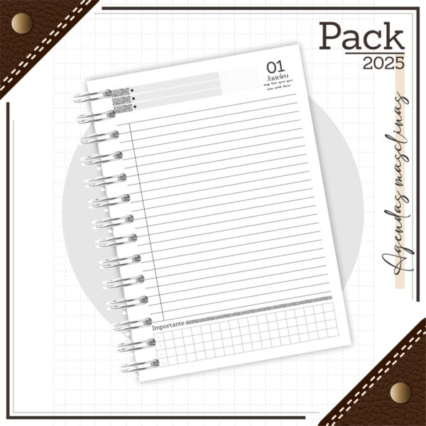 Agenda Masculina Couro Preto 2025 - Arquivo Digital