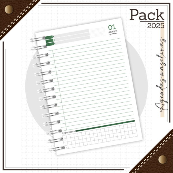 Agenda Masculina Couro Verde 2025 - Arquivo Digital