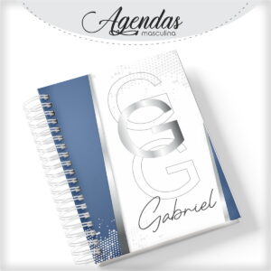 Agenda com capa personalizada em tons de azul e branco