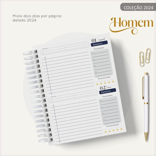 Agenda Masculina Quadrinho Preto - Arquivo Digital