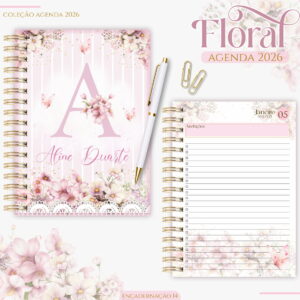 agenda rosa floral 2026 em arquivo digital para encadernacao
