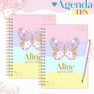 agenda teen borboleta 2026 kit digital para imprimir