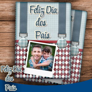 Capa com tema de Dia dos Pais contendo suspensórios ilustrados e foto