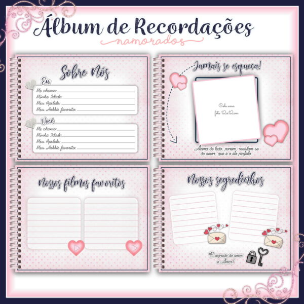 Álbum e Diário Dia dos Namorados Rosa e Azul -Arq.Digital