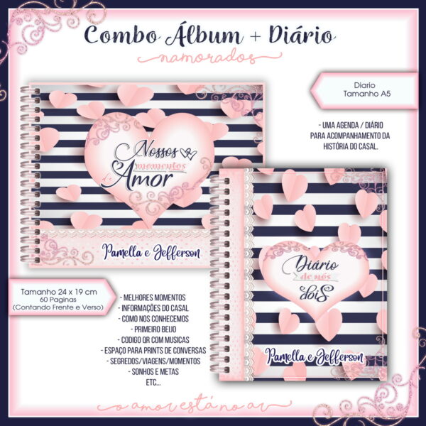 Álbum e Diário Dia dos Namorados Rosa e Azul -Arq.Digital