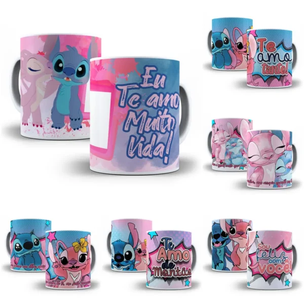 Amor e Stitch: Artes de Dia dos Namorados para Canecas