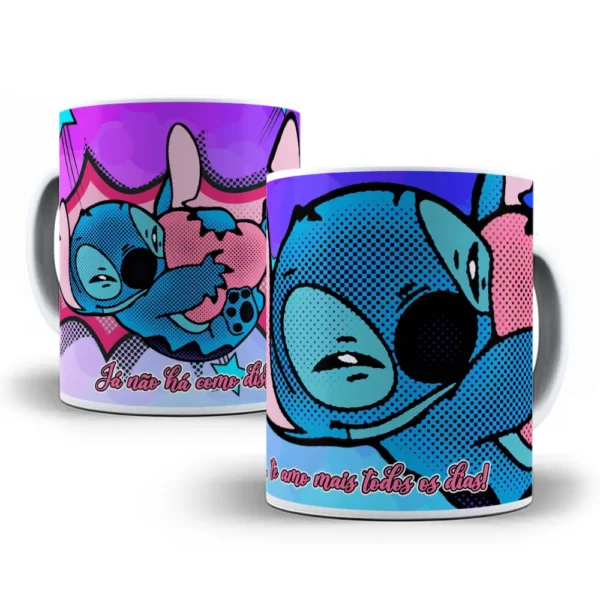 Amor e Stitch: Artes de Dia dos Namorados para Canecas
