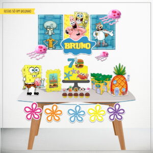Arte digital de kit de festa infantil com tema marinho e personagens animados.