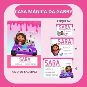 Arquivo de Corte Etiqueta Escolar a Casa Mágica da Gabby