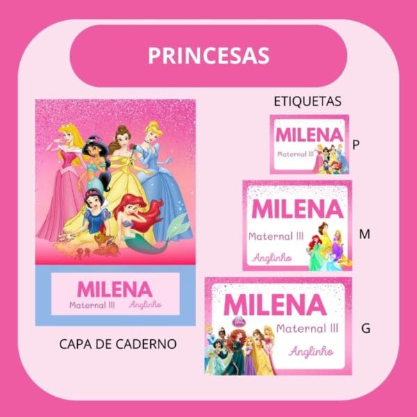 Arquivo de Corte Etiqueta Escolar Princesas