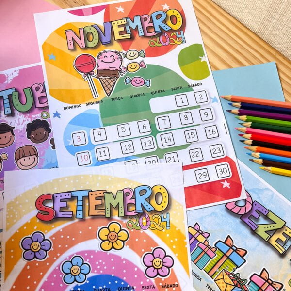 Arquivo Digital Calendário Fofo Infantil 2024 em Pdf