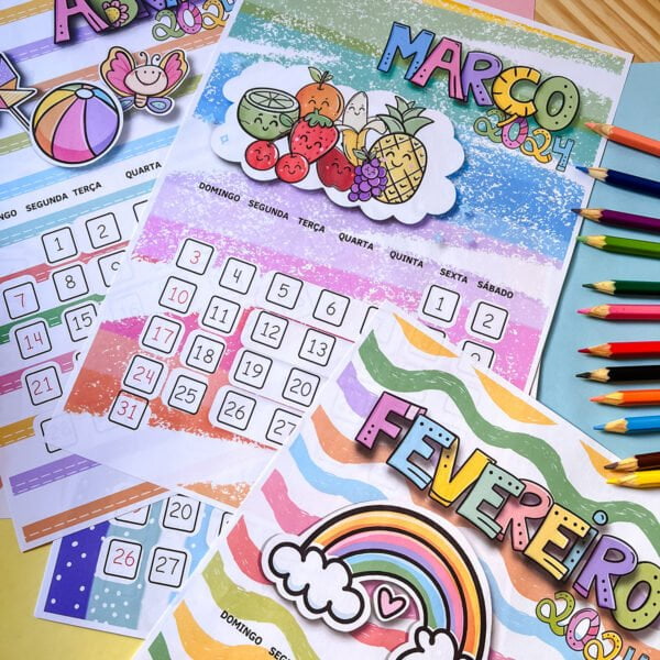 Arquivo Digital Calendário Fofo Infantil 2024 em Pdf