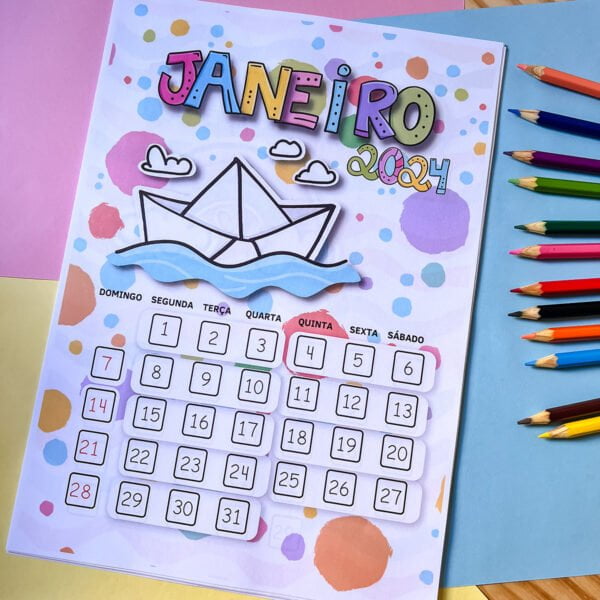 Arquivo Digital Calendário Fofo Infantil 2024 em Pdf
