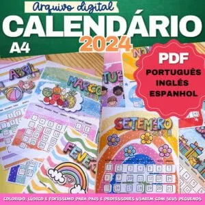 Arquivo Digital Calendário Fofo Infantil 2024 em Pdf