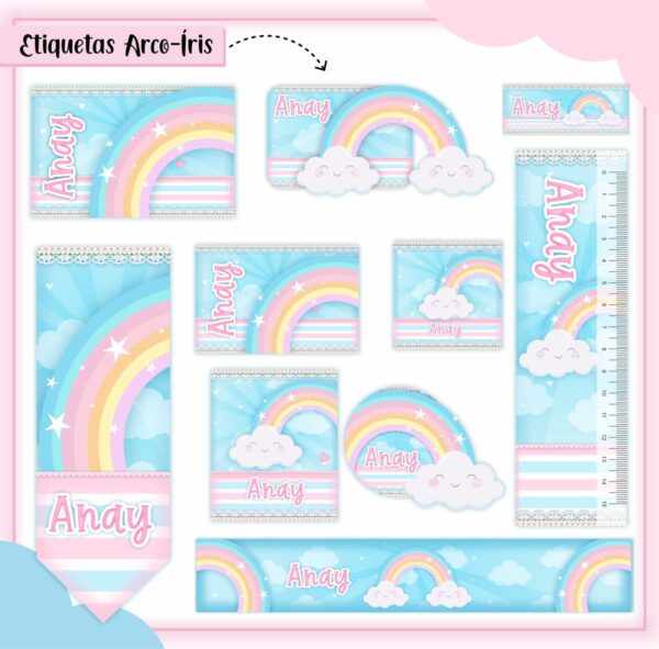 Arquivo Digital Etiquetas Escolares Arco Iris