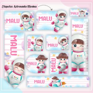 Arquivo Digital Etiquetas Escolares Astronauta Menina