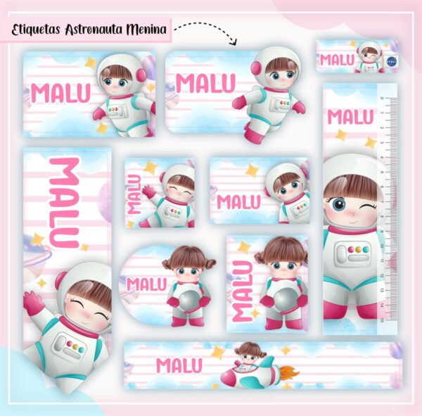 Arquivo Digital Etiquetas Escolares Astronauta Menina