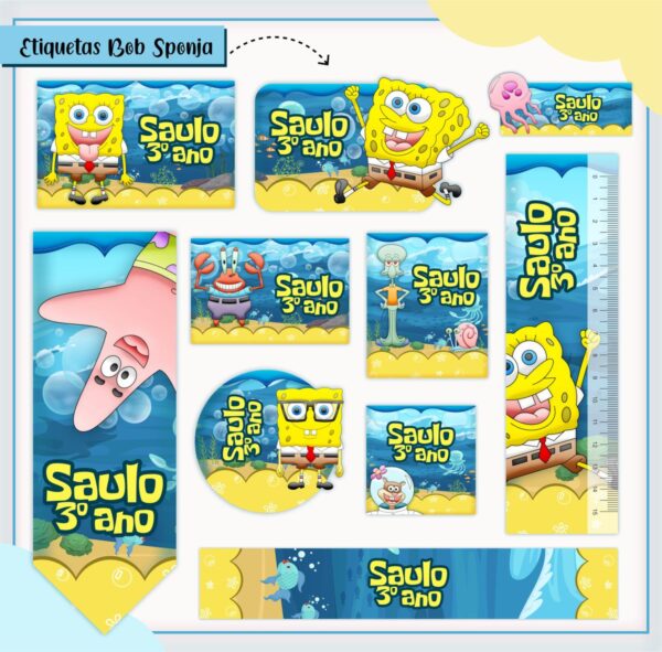 Arquivo Digital Etiquetas Escolares Bob Esponja