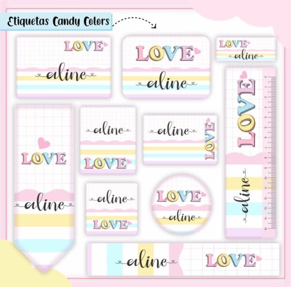 Arquivo Digital Etiquetas Escolares Candy Colors