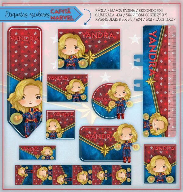 Arquivo Digital Etiquetas Escolares Capitã Marvel