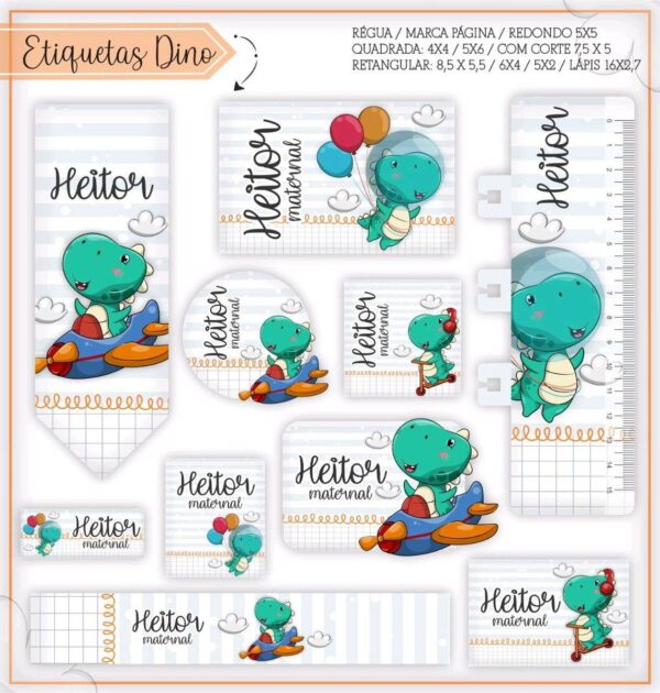 Arquivo Digital Etiquetas Escolares Dino