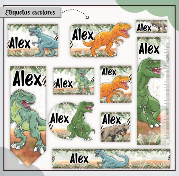 Arquivo Digital Etiquetas Escolares Dinossauro T-Rex