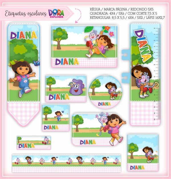 Arquivo Digital Etiquetas Escolares Dora Aventureira