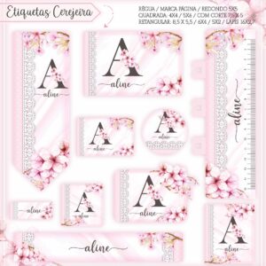 Arquivo Digital Etiquetas Escolares Floral Cerejeira