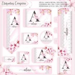Arquivo Digital Etiquetas Escolares Floral Cerejeira