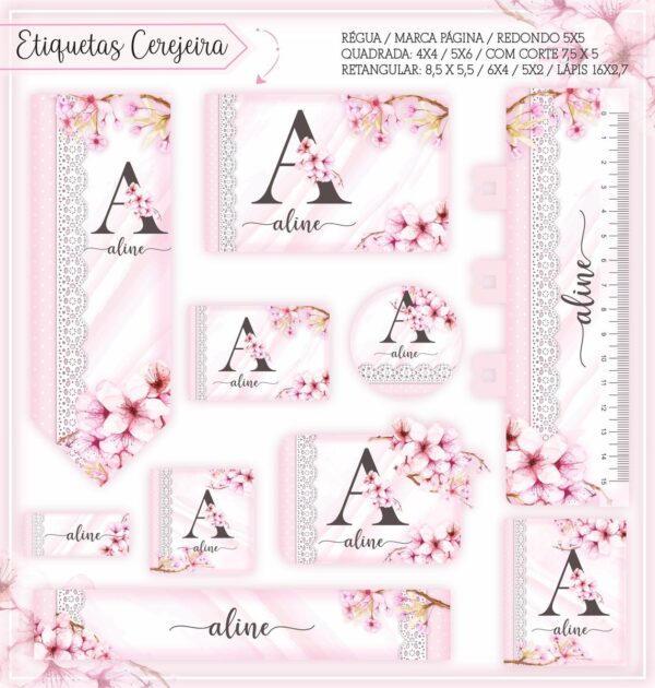Arquivo Digital Etiquetas Escolares Floral Cerejeira